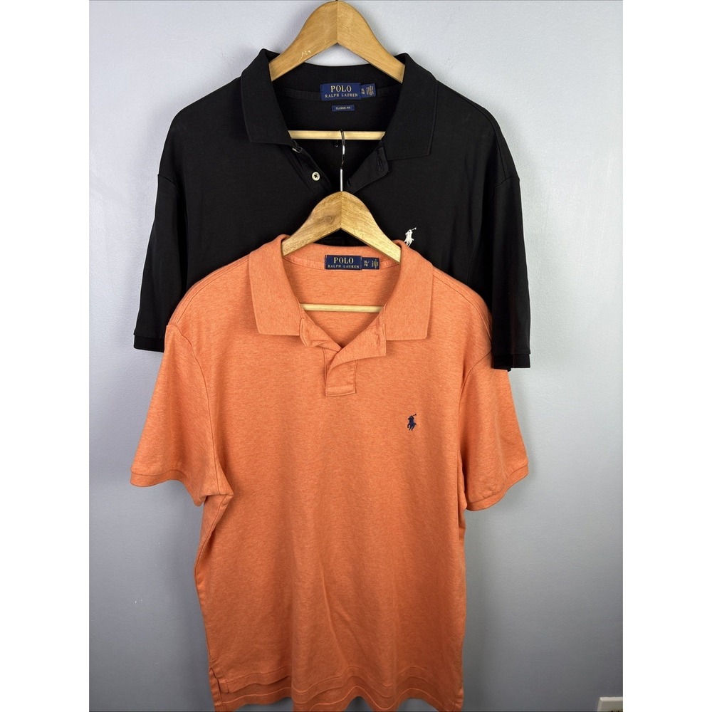 Ralph Lauren Mens Blue Black Short Sleeve Polo Shirt Size XL Lot Of 2 Old‎ Money